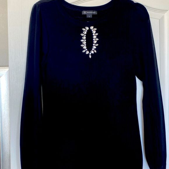 INC International Concepts Sweaters - International Concepts sheer long sleeve sweater with rhinestone detail size M